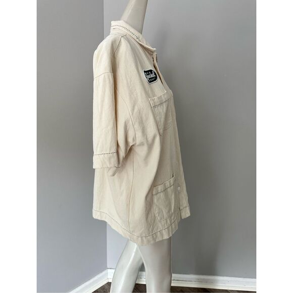 NWT Yony Short Sleeve Button-Up Canvas Workman Shirt Cream Size XL $250 - Picture 6 of 9
